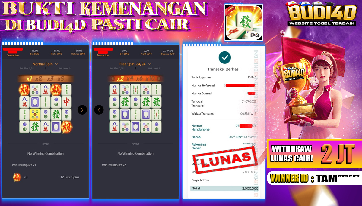 BUDI4D JACKPOT SLOT PGSOFT MAHJONG WAYS Rp.2.000.000,- LUNASS